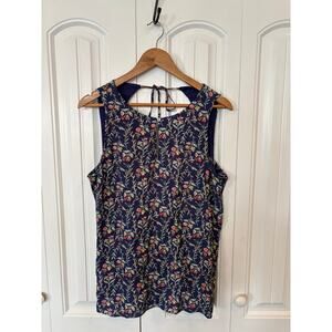 Loft Blue Floral Tie Back Tank Top Size Large